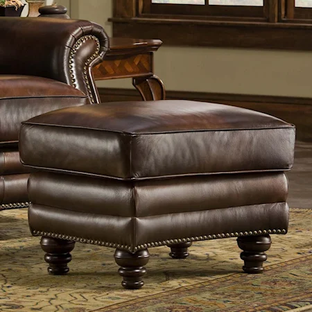 Leather Ottoman with Brass Nail Head Trim